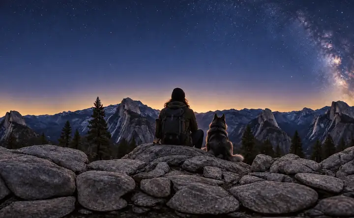 Felsige Landschaft unter einem blauen Abendhimmel, dargestellt als 3D-Umgebungsstudie